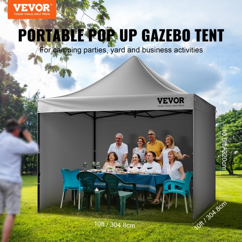 VEVOR Pavillon 304,8x304,8x320cm Gartenzelt 500D PU-Silber-Gewebe Faltpavillon höhenverstellbar inkl. Aufbewahrungstasche Partyzelt 6-8 Personen Pop up Zelt Faltzelt Gartenpavillon für Campingausflug