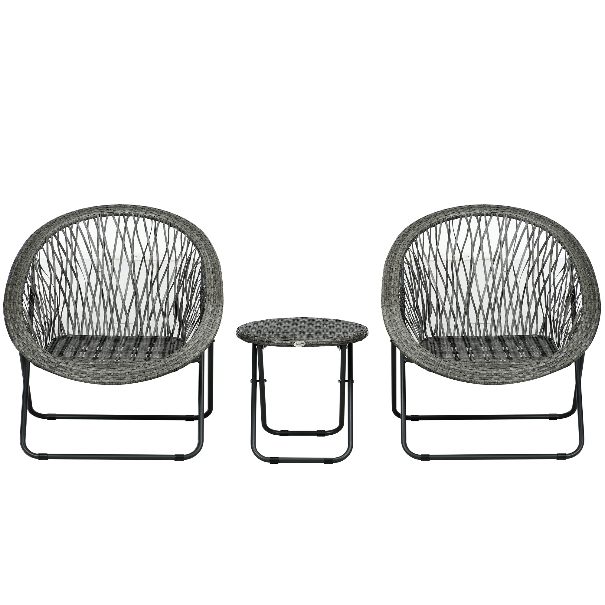 Outsunny Gartenmöbel-Set, 3-teilig, Rattanoptik, 2 Stühle, 1 Tisch, klappbar, Grau