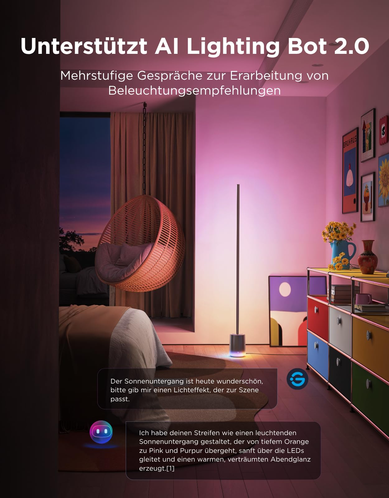 RGBWWIC LED Stehlampe 2100lm mit LuminBlend+ Technologie, dimmbar 1000-10000K und App-Steuerung