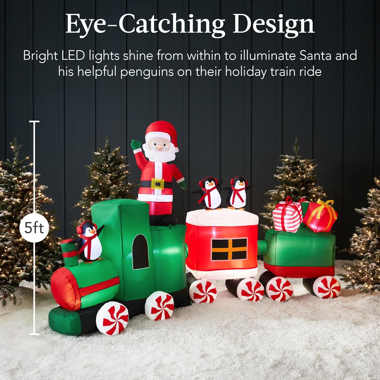 Best Choice Products Inflatable Christmas Train with LED Lights, Animated Santa & Penguins, Outdoor Holiday Decor, 8.5x5ft