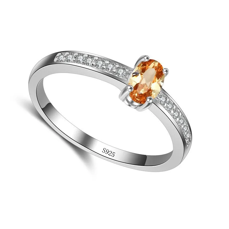 Sterling Silver Ring with Warm Orange and Yellow Crystal Stone for Women