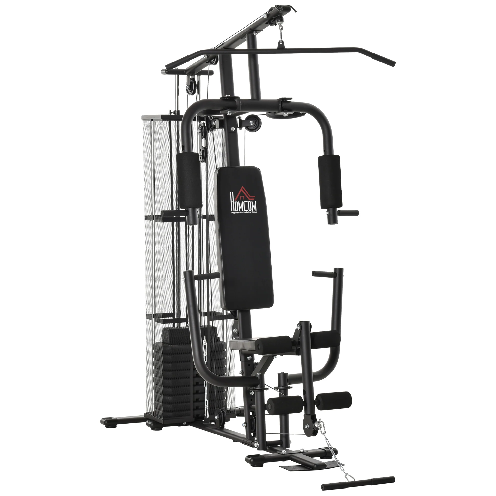 HOMCOM Gym Krachtstation Fitnessstation Multigym Fitnesscentrum Fitnessapparatuur incl. gewichten Latzug Beincurl Metaal PU-kunstleer zwart 150 x 110 x 210 cm