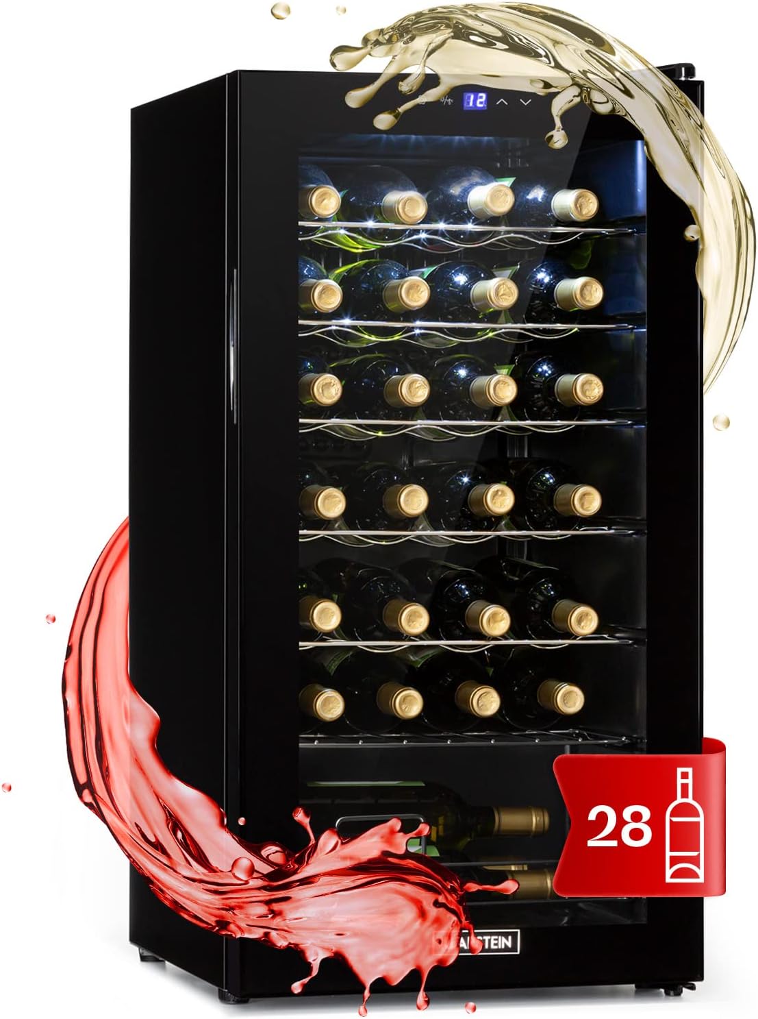 KLARSTEIN Design Wine Cellar, Single Zone Refrigerated Wine Rack for Red, White and Beer, Touch Controls, Fridge Wine Rack for Outdoor/Indoor, 5-18°C, 74L, 28 Bottles