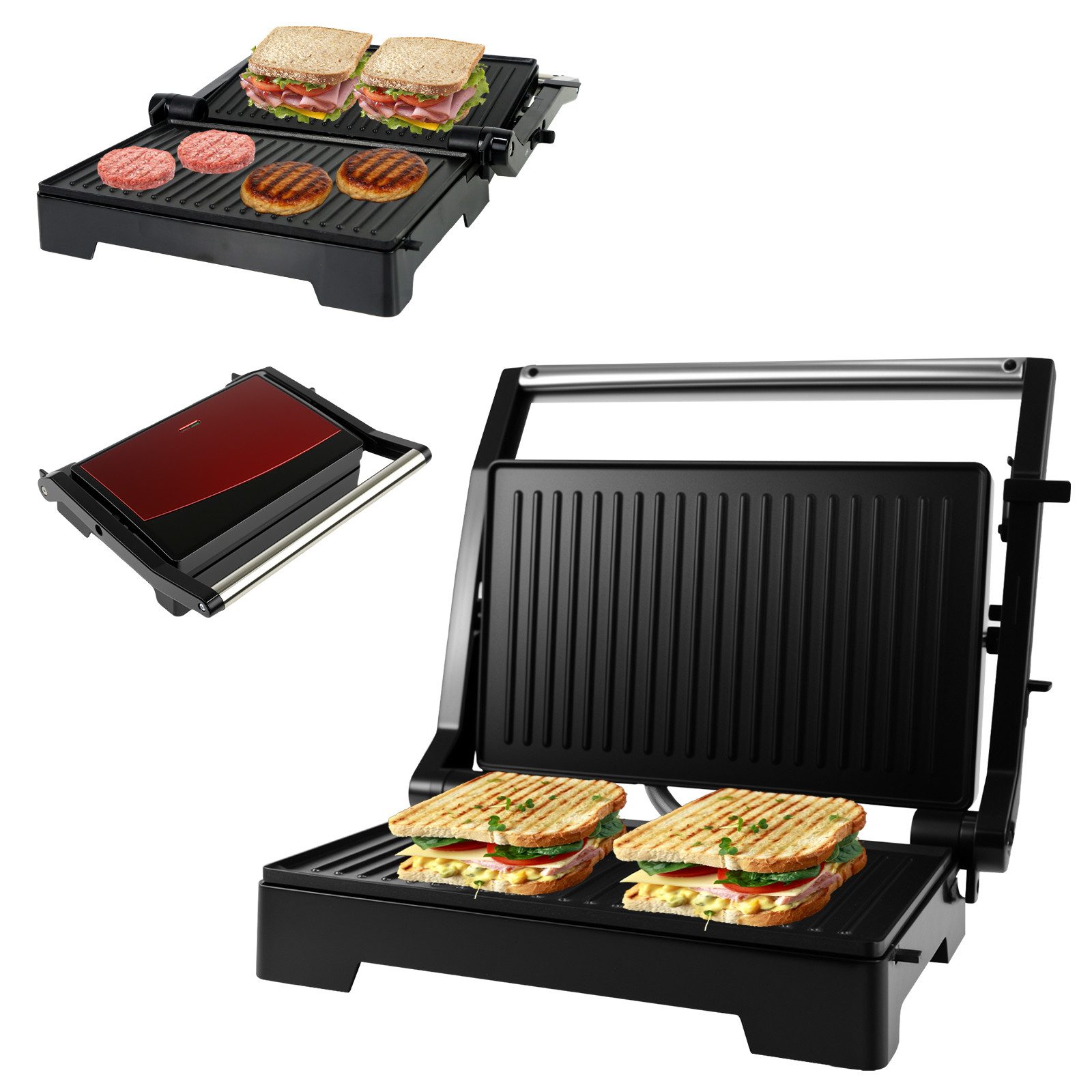 Kontaktgrill Elektrischer Tischgrill, antihaftbeschichtetete Platten, Paninimaker
