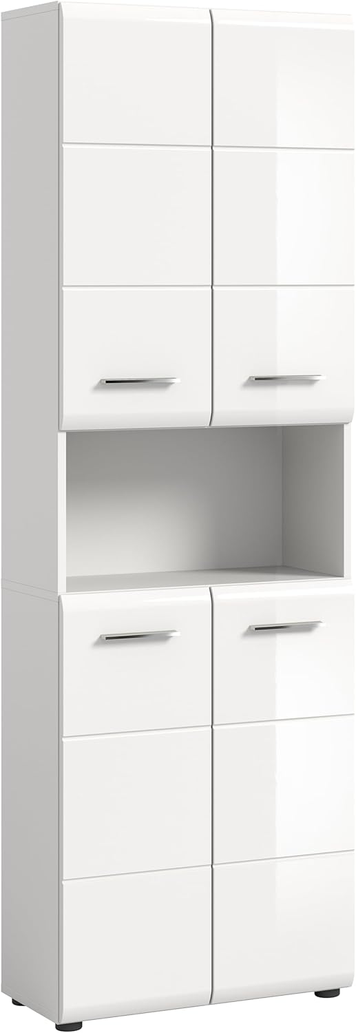 xonox.home - Hochschrank Ice 60x185x30 cm in Front weiß Hochglanz Tiefziehfront Korpus weiß - breiter Badhochschrank - stilvoll und funktional
