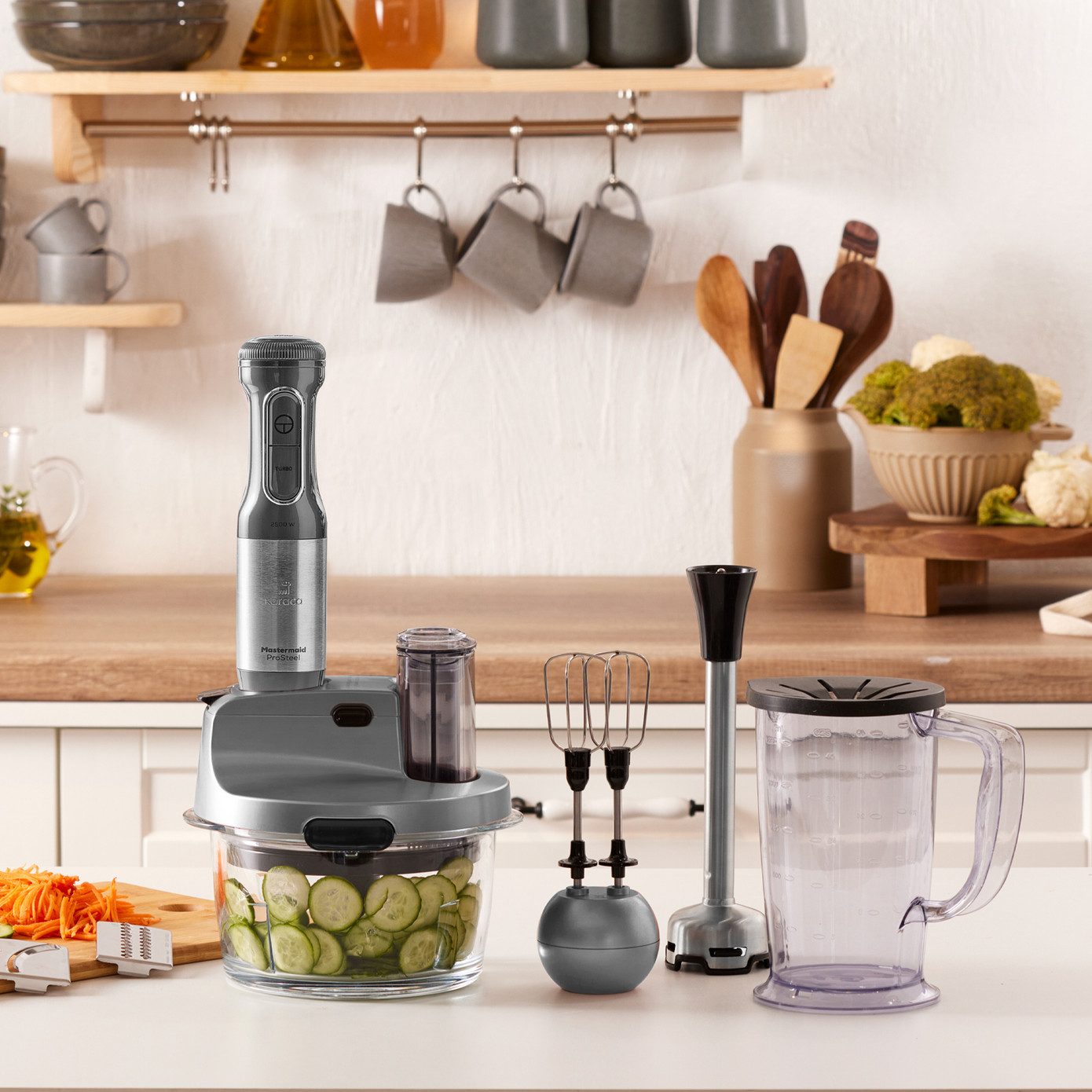 Küchenmaschine Mastermaid Küchenroboter aus Stahlglas Standmixer Zeerkleinerer 2500 W Galaxy Grey