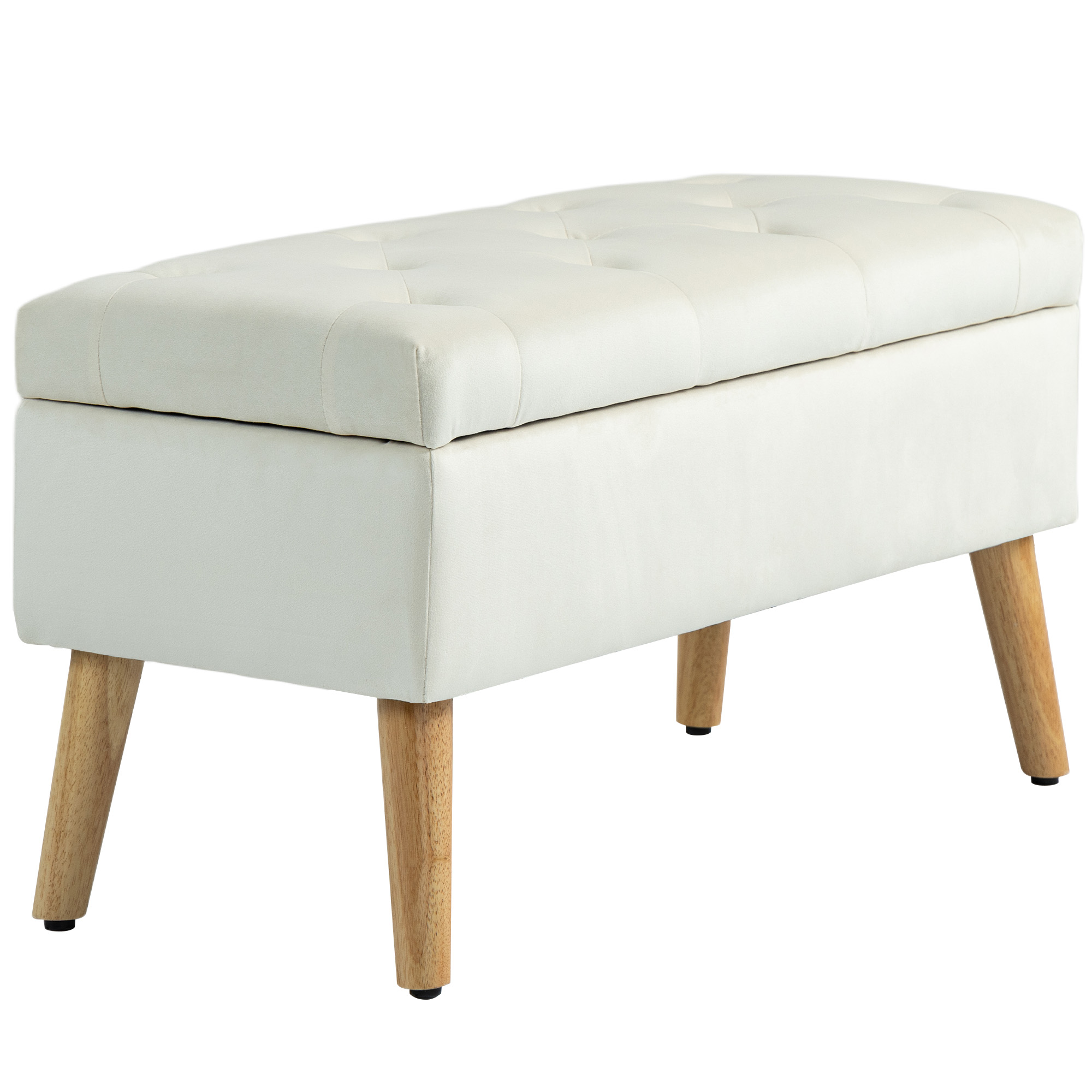 HOMCOM Aufbewahrungsbank Truhe samtartiger Stoff Gummibaumholzbeine max. 120 kg 80 x 35 x 40 cm, Creme