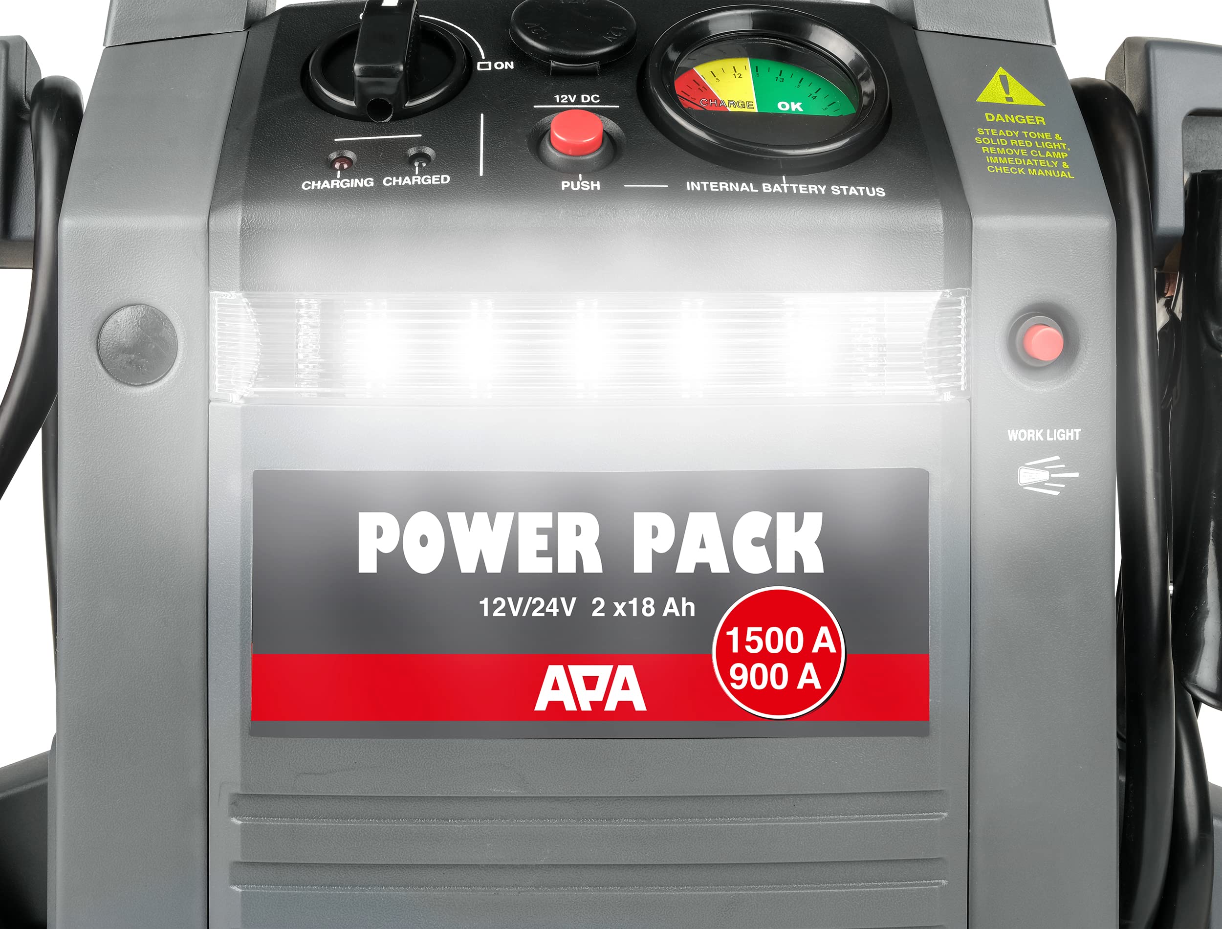 Power Pack 12/24 V Starthilfe 900 A mit Lithium-Ionen-Akku Überladungsschutz Ladezustandsanzeige und Tragegriff