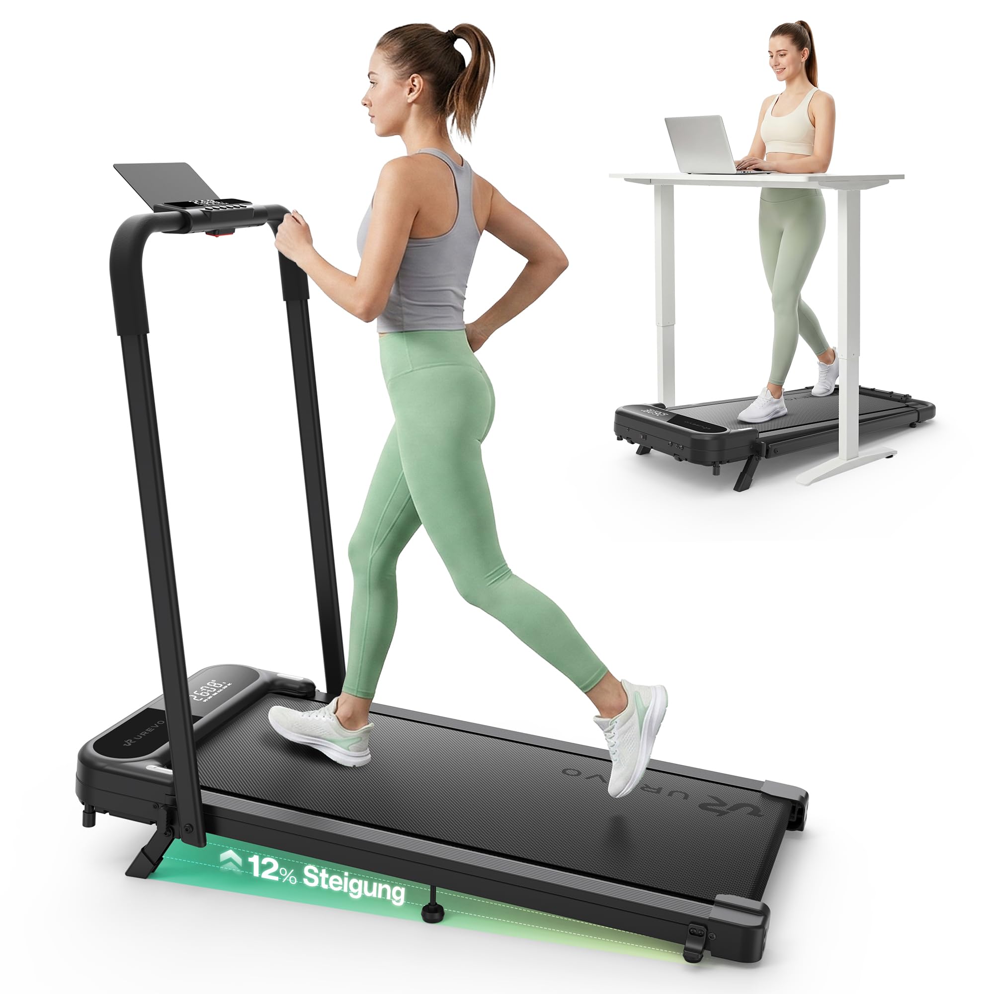 UREVO 2 in 1 Walking Pad klappbares Laufband mit App für Zuhause kompaktes Laufband für Home Fitness