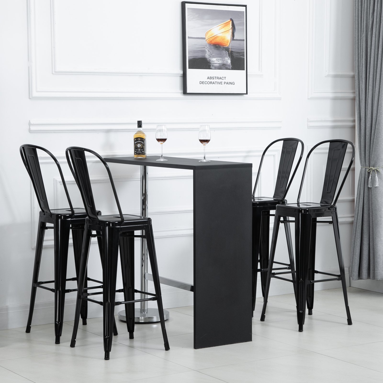 HOMCOM Barhocker mit Fußstütze | Stapelbar | Metall | 44 x 53 x 116 cm | Schwarz