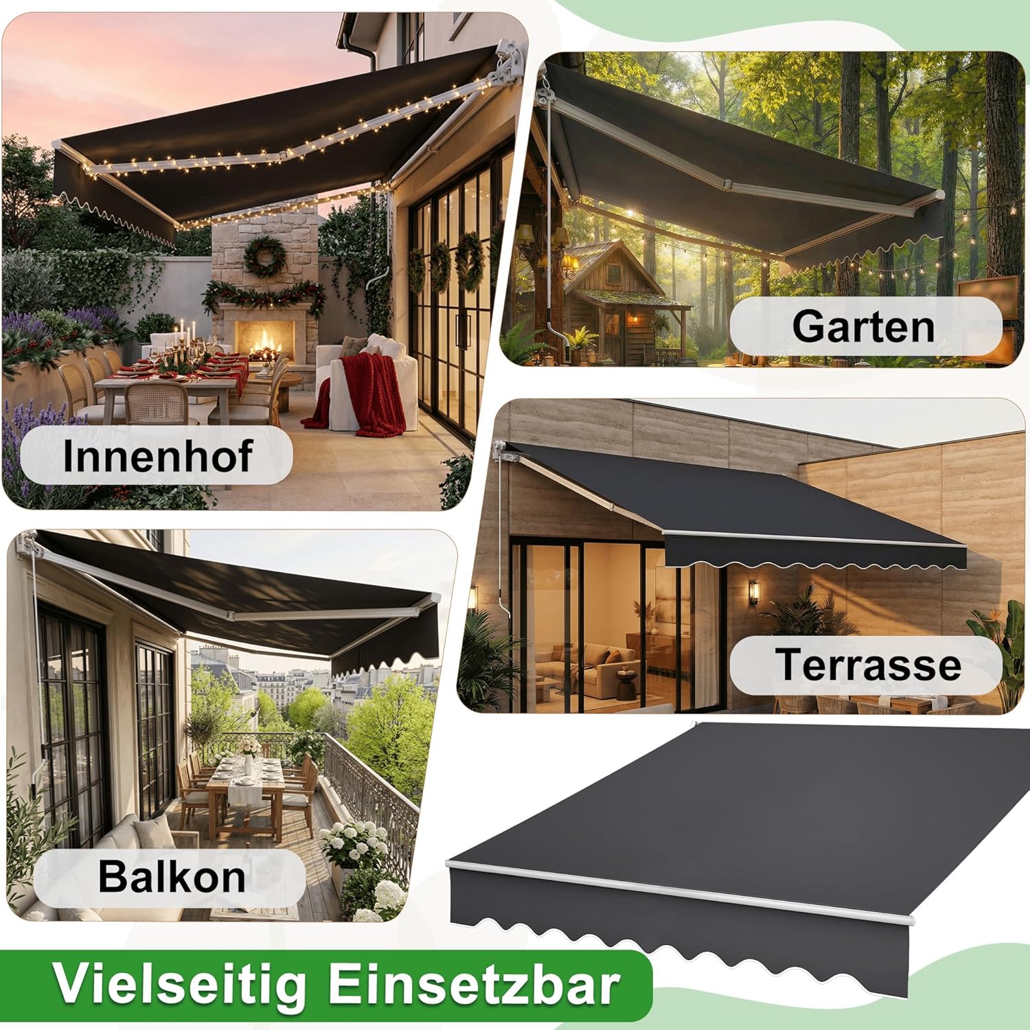 HENGMEI Balcony Awning with Crank Handle Sun Protection for Patios, Balconies (400 x 300 cm)