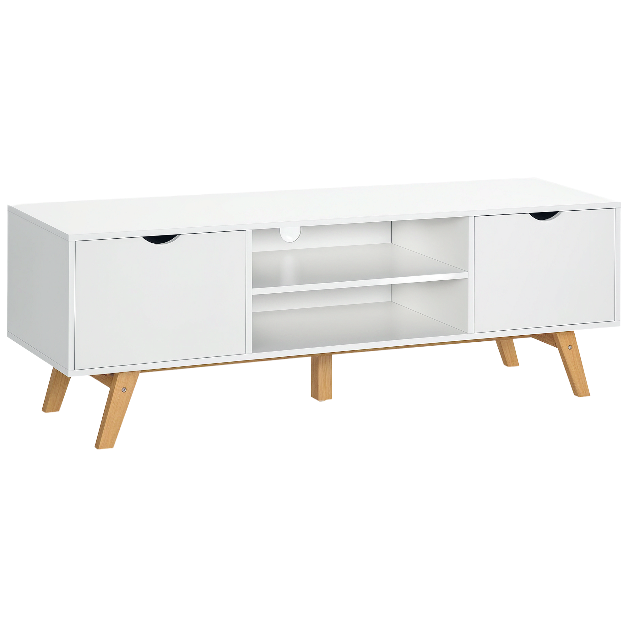 HOMCOM TV Schrank, TV-Kommode, Schrankelement mit Schubladen und Offene Regale, MDF, Weiß, 150 x 39 x 50 cm