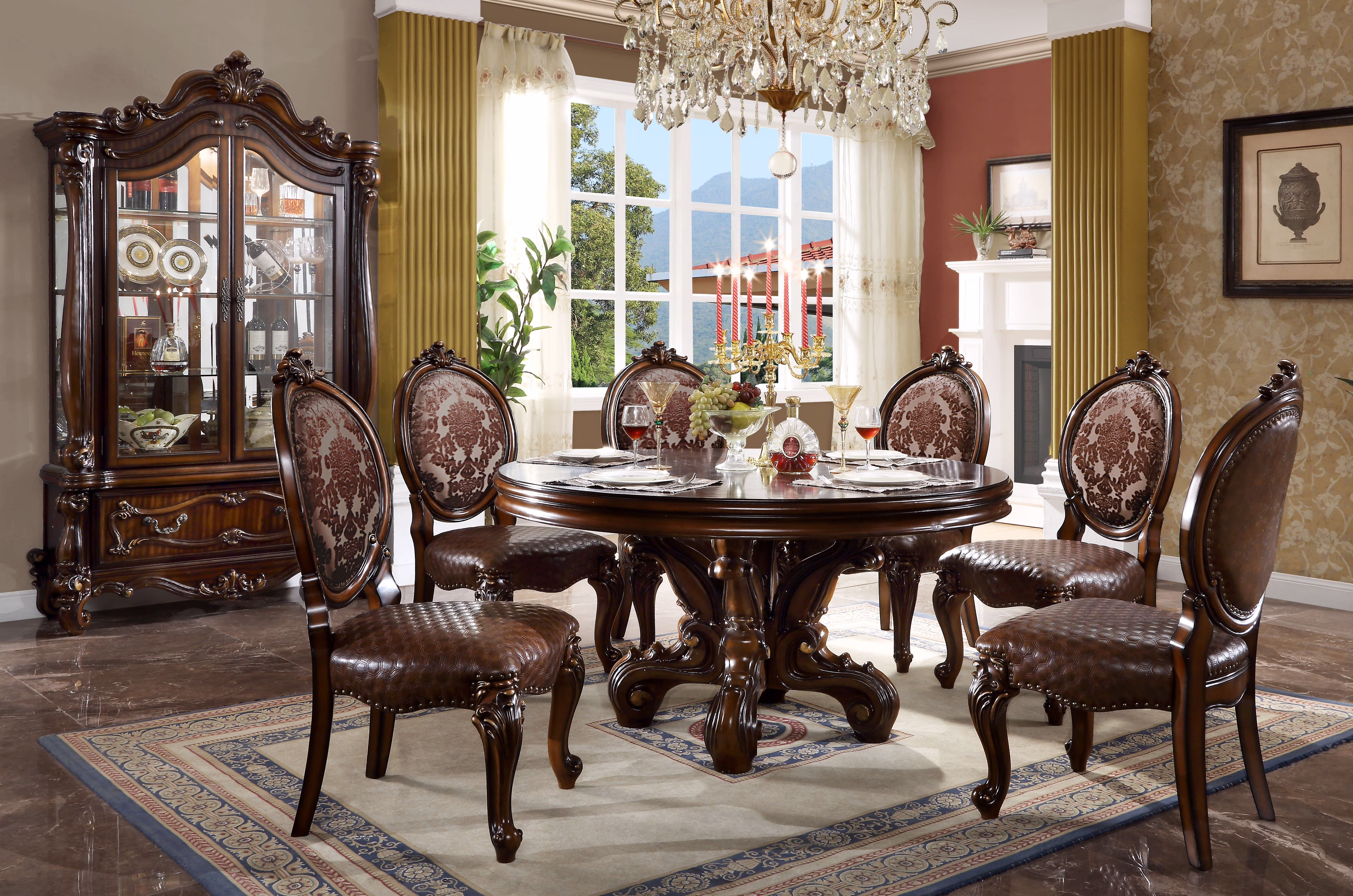 Acme Versailles Round Dining Table w/Single Pedestal, Cherry Finish Indoor