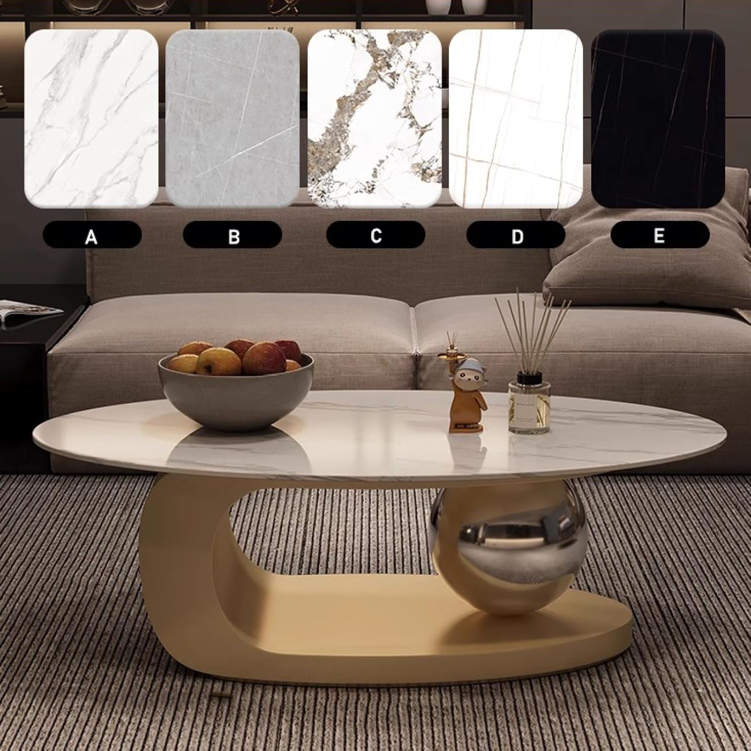 Tavolino da caffè in Marmo di Lusso con Staffa in Metallo Dorato e Piano in Pietra - Stile Elegante, Design Unico, Facile da Pulire