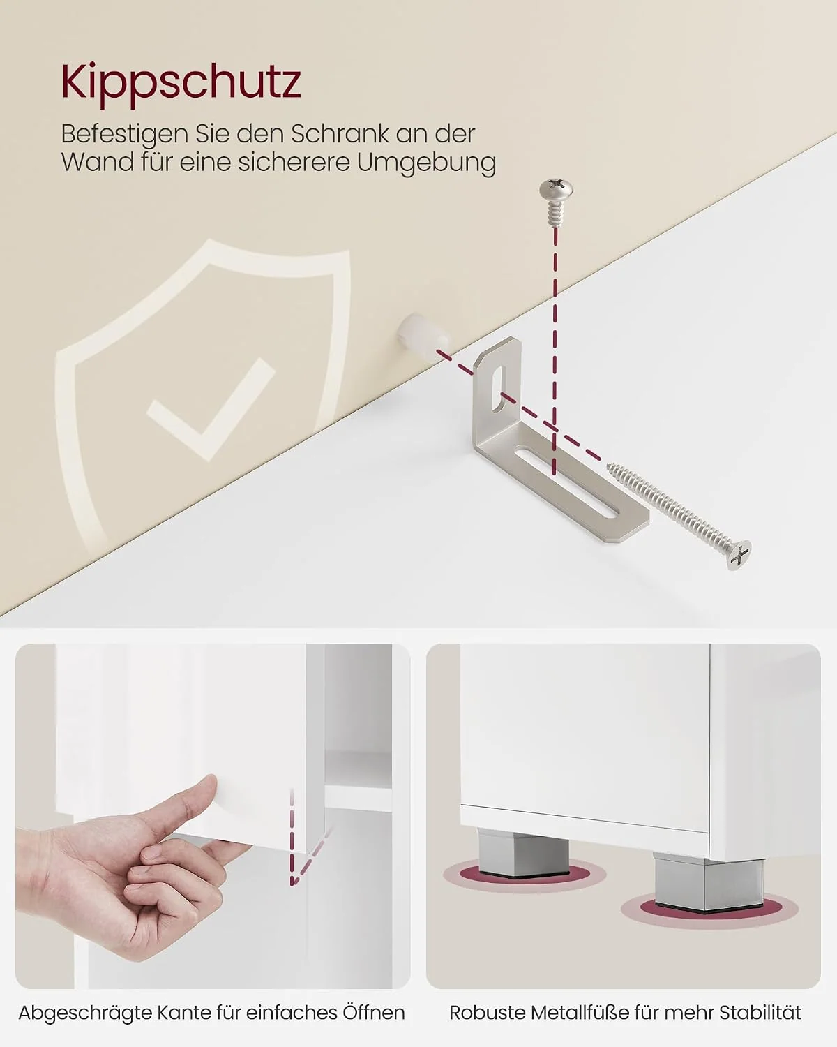VASAGLE Badezimmerschrank mit Türen und Schubladen