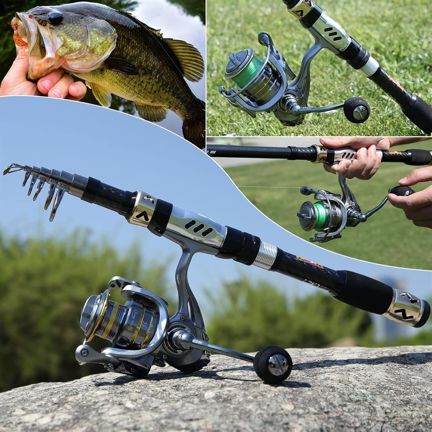 Panfish Rod Angelrute und Rolle Combos, Kohlefaser, Teleskop-Angelrute, Spinnrolle 13 + 1 BB mit Koffer-Angelset, Baitcast-Rute