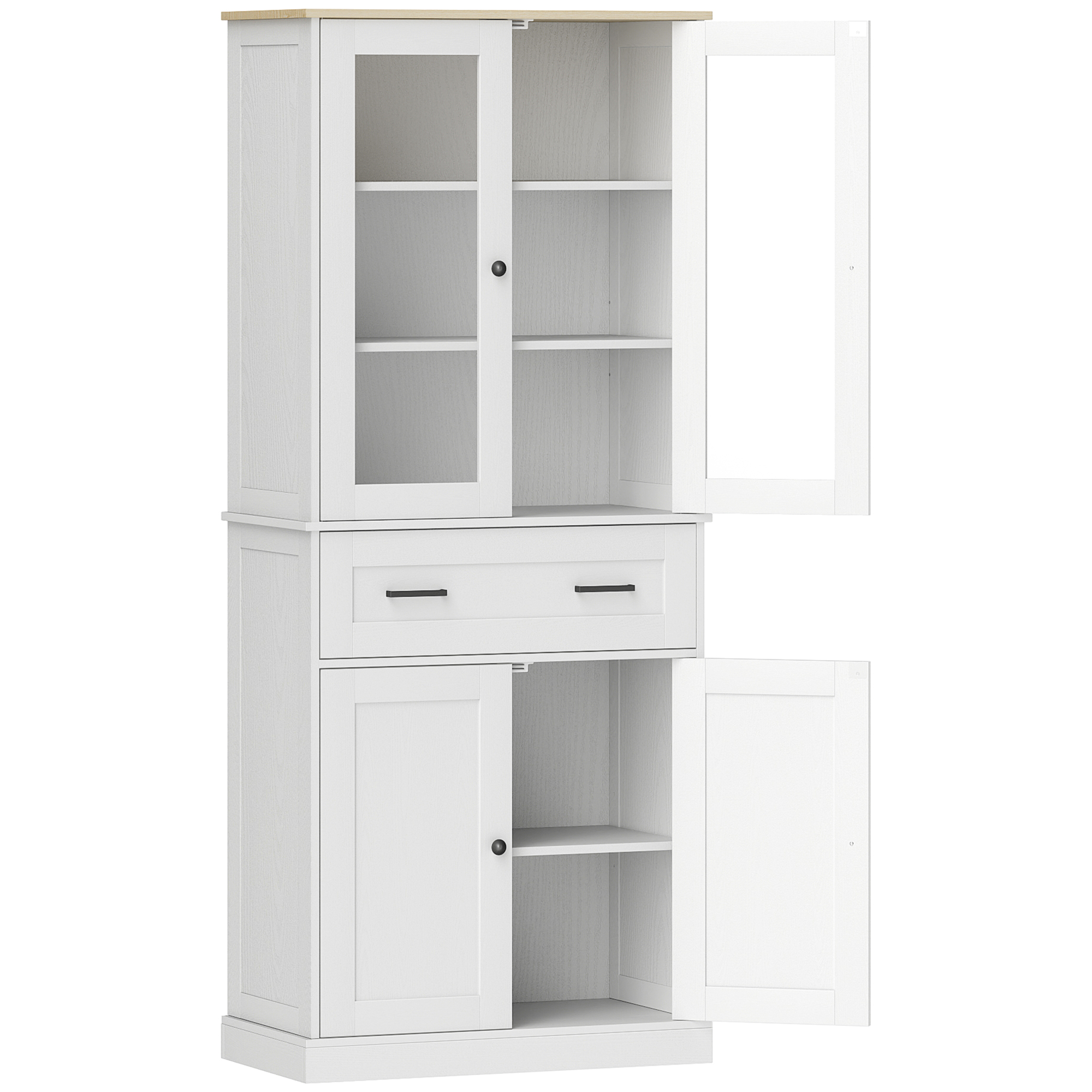 HOMCOM Küchenschrank, Buffet, Acrylfront, Schubladen, 76 x 40 x 182,5 cm, Cremeweiß