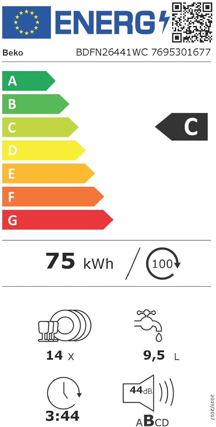 Beko BDFN26420W b300 freistehender Geschirrspüler, unterbaufhig, Platz für 14 Magedecke, Pro  Inverter Motor, TrayWash, HygieneIntense, 6 Programme, WaterSafe+, Wei