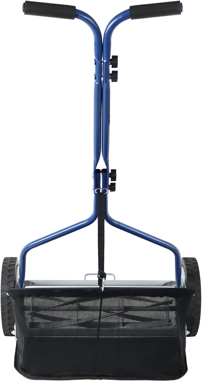 Basics Tosaerba a spinta con ruote e 5 lame da 45,7 cm, con sacchetto per raccolta dell’erba, blu