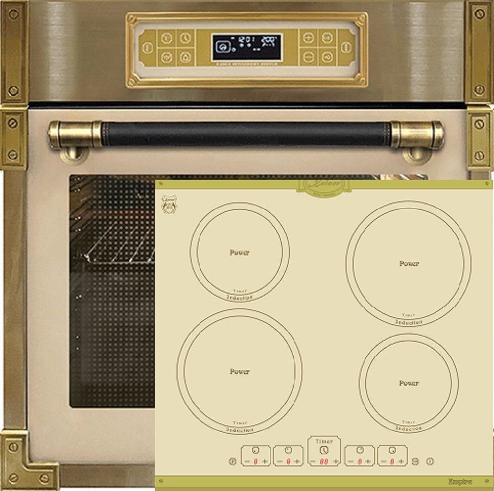 Backofen-Set Herd Set Autark Retro Einbau Backofen Elektro, 80 L mit Induktionskochfeld Autark 60 cm 4 Zonen mit Booster EH 6726 ElfAD+KCT 6195 IElfEm.