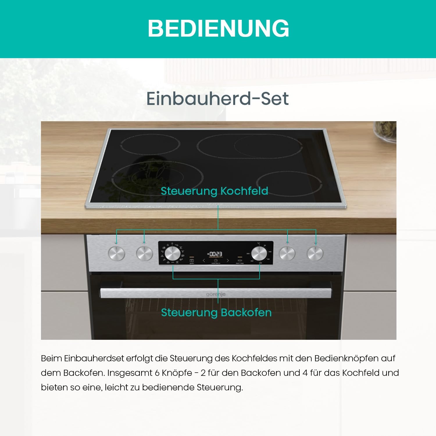 Gorenje Einbauherd-Set Heißluft Inox Set 4 mit Glaskeramik-Kochfeld / 77 Liter / ExtraSteam / GentleClose  und  Open / EcoClean / AirFry / PizzaMode / PerfectGrill / Teleskopauszüge / Inox-Look