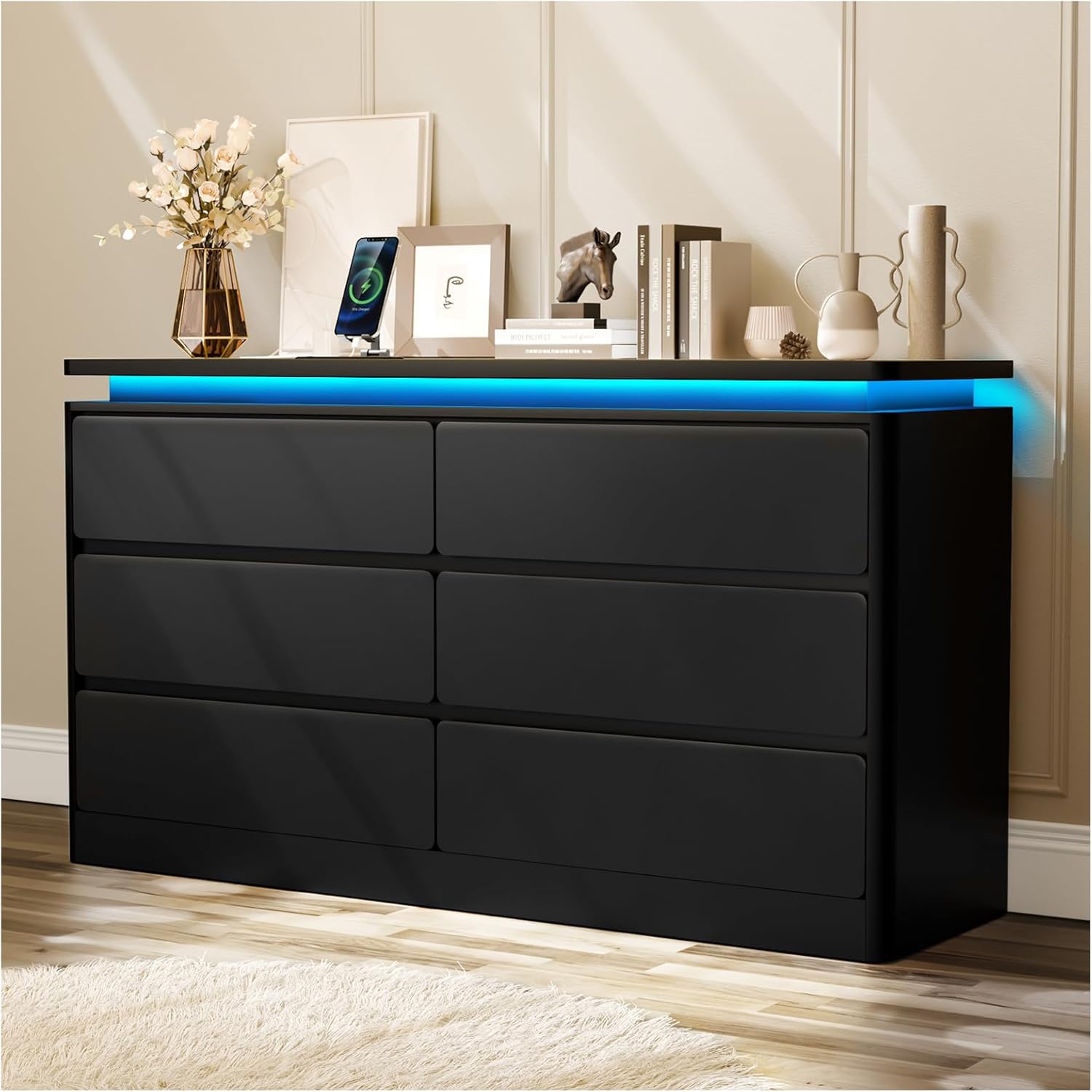 Loomie Upgraded 6 Drawer Black Dresser for Bedroom, 47.2
