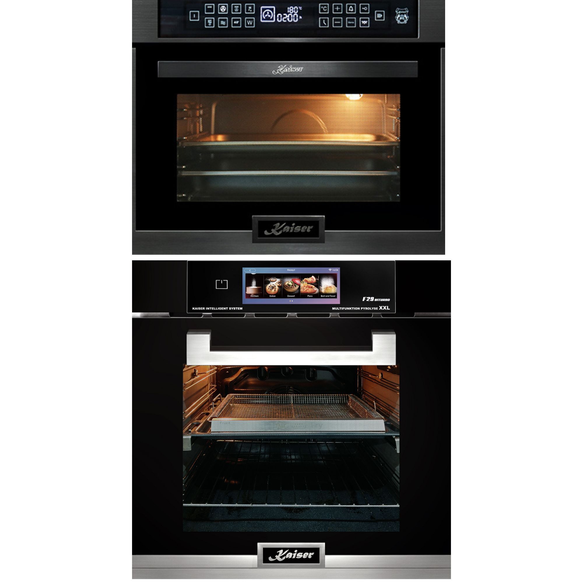 Backofen-Set Einbaubackofen Multifunktions-Elektro-Backofen mit Pyrolyse und Dampfreinigung, TFT Display, 60cm, 86L,Air Fry+Einbau-Mikrowelle 45 cm Hoch,TouchControl, Heißluftsystem, Infrarotgrill,22 Funktionen EH 6344 N+EM 6307 RS