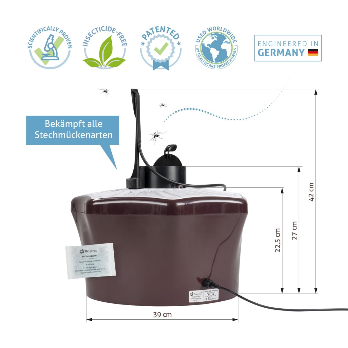 Biogents BG Mosquitaire CO2 Insektizidfreie Outdoor Mückenfalle gegen Stechmücken mit BG Sweetscent Lockstoff