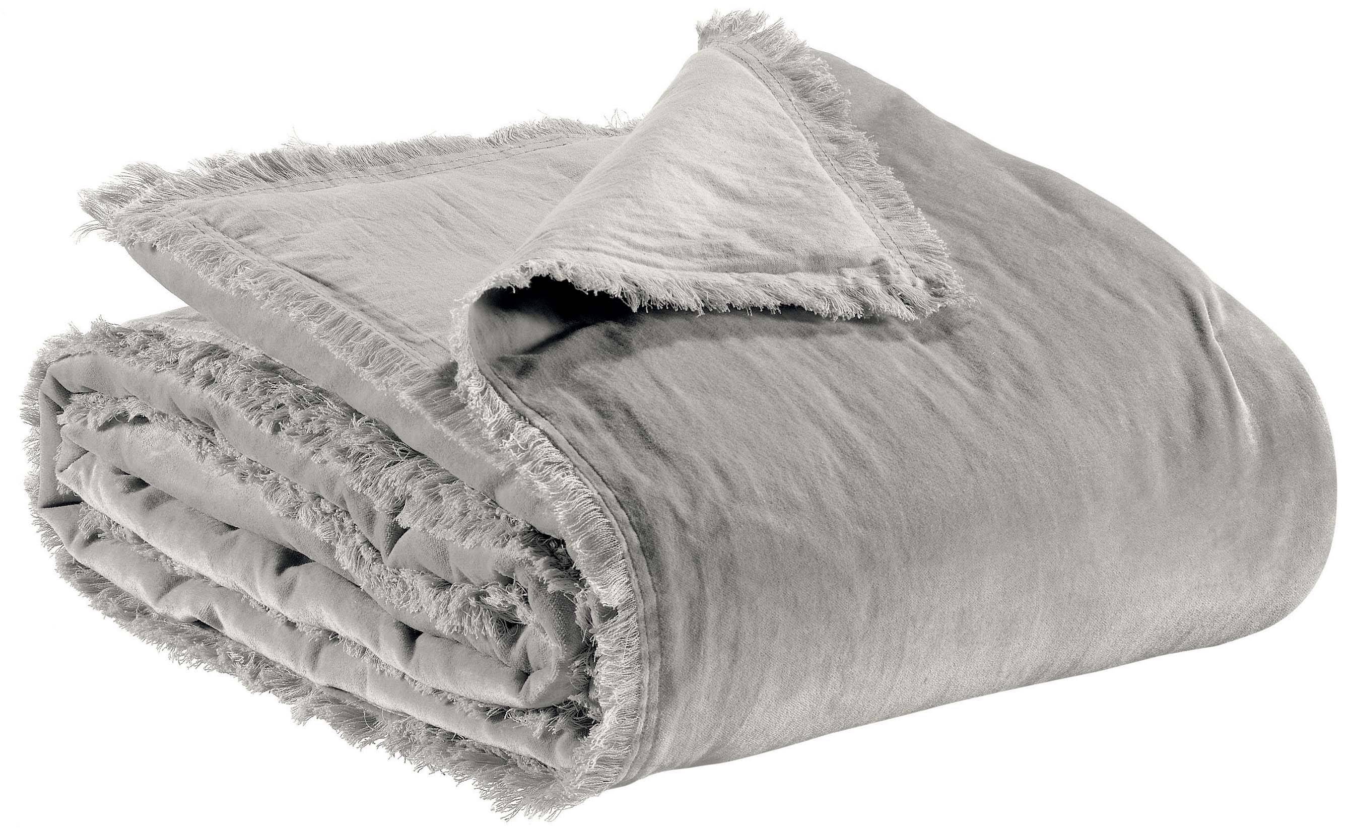 Grey Cotton Velvet Throw with Fringed Edges �C 135 x 200cm
