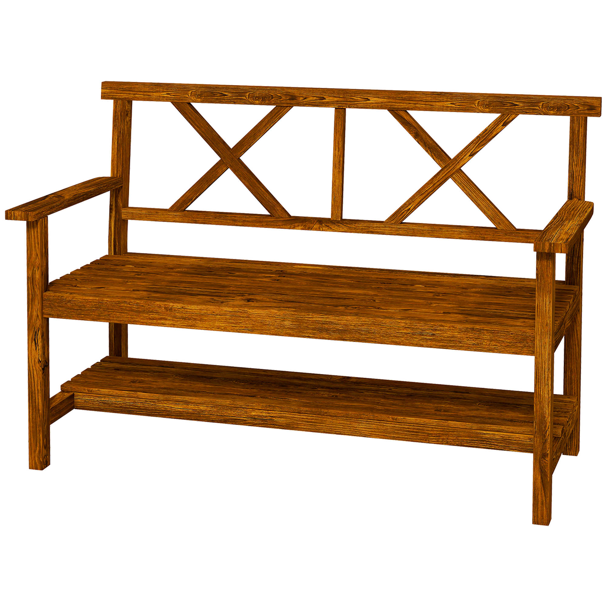 Outsunny Gartenbank 2-Sitzer aus Holz mit Regal und Armlehnen, 125x58x88cm, Holz