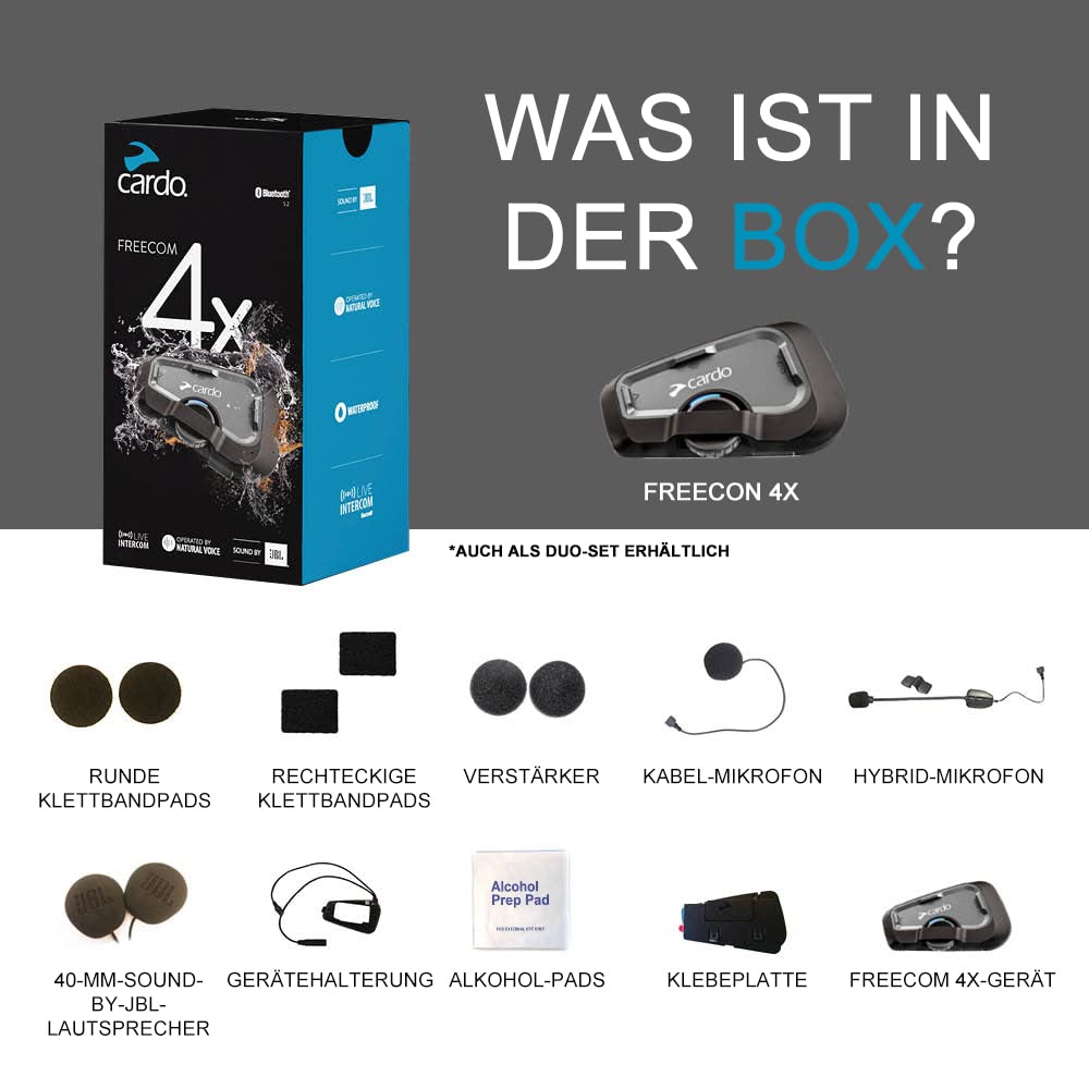 Cardo Freecom 4X Solo Motorrad Bluetooth Gegensprechanlage Kit Einzelpackung Schwarz Kommunikationssystem
