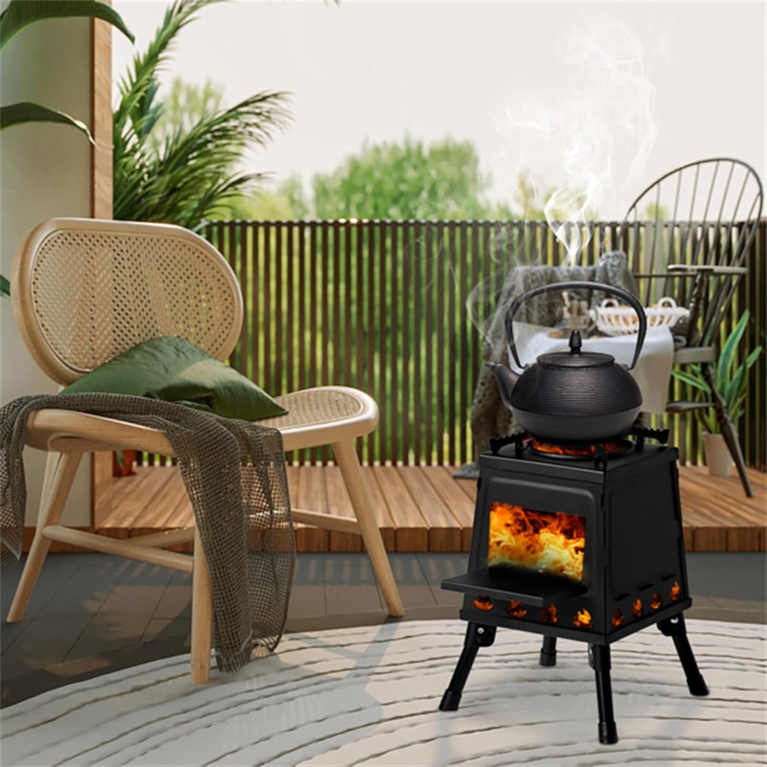 Portable Detachable Wooden Camping Stove - Windproof Outdoor Barbecue Grill, Compact Picnic Cooker 36x36x46.5cm, Ideal for Camping, Hiking, and Backyard Use