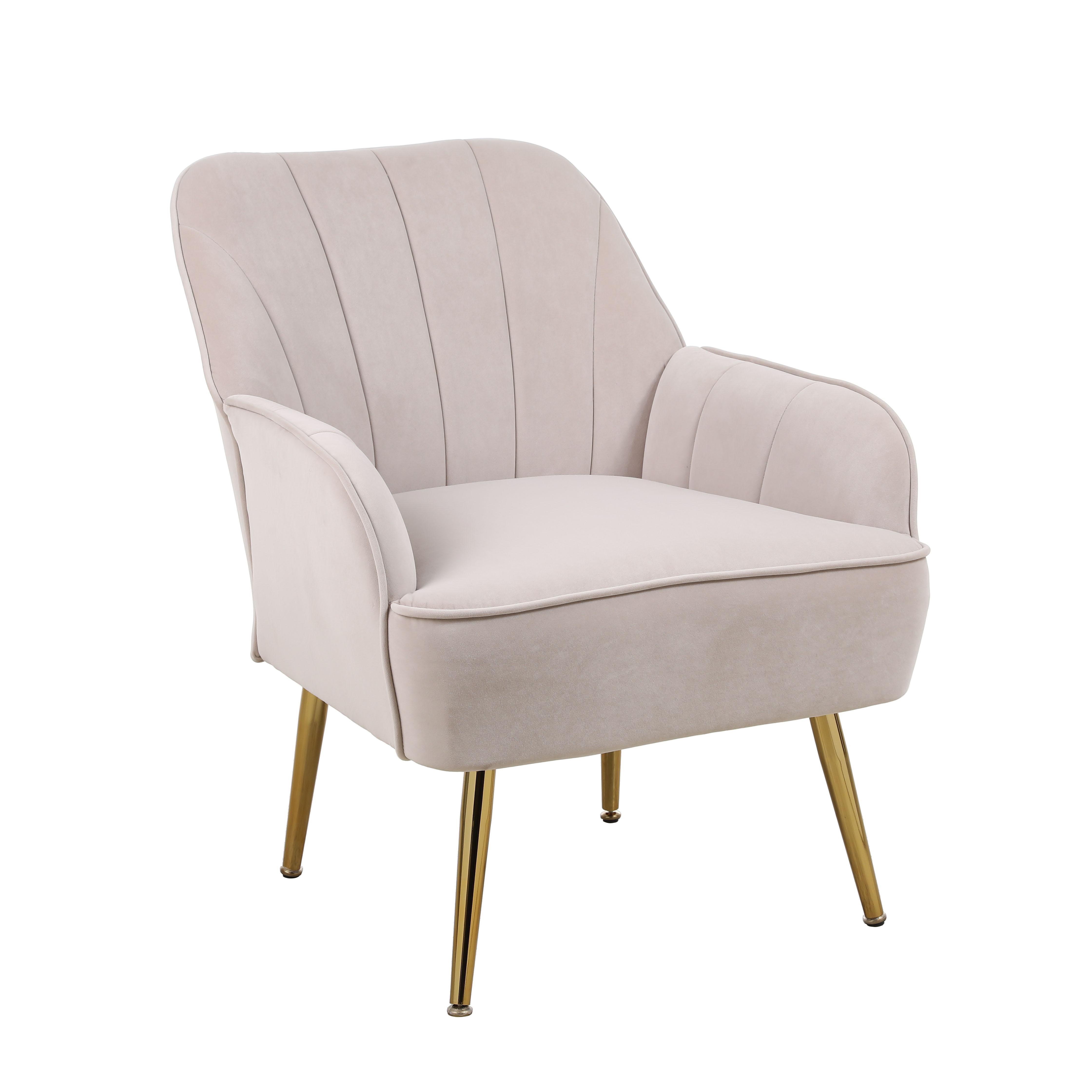 Freizeitstuhl mit Bezug in Samtoptik, Ergonomisches Design, 64x72,8x77,9 cm, Beige