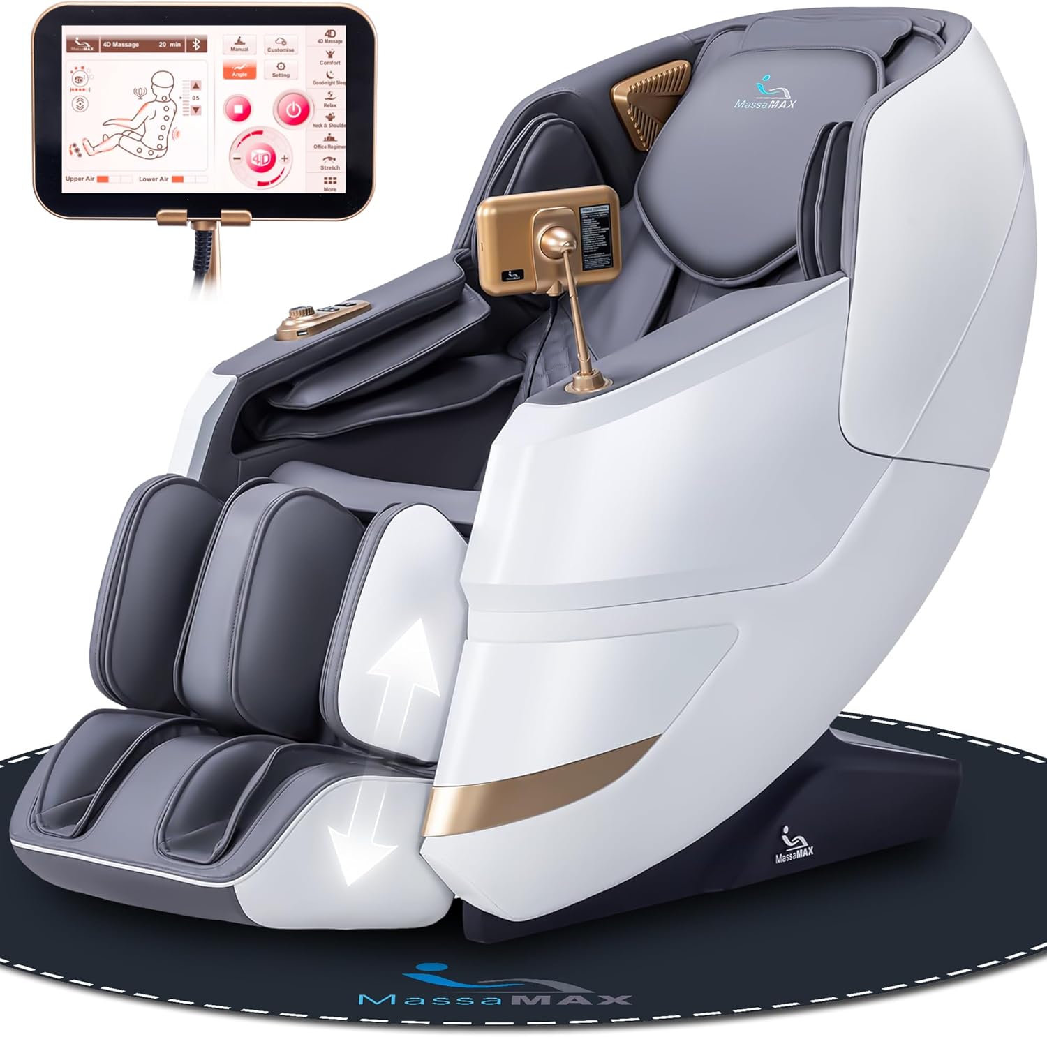 MassaMAX MT339 4D Massage Chair  Full Body Shiatsu Recliner with Electric Extendable Footrest  Zero Gravity  SL Track  Deep Yoga Stretch  22 Modes  AI Voice Control  Foot Rollers  and Heating (White)