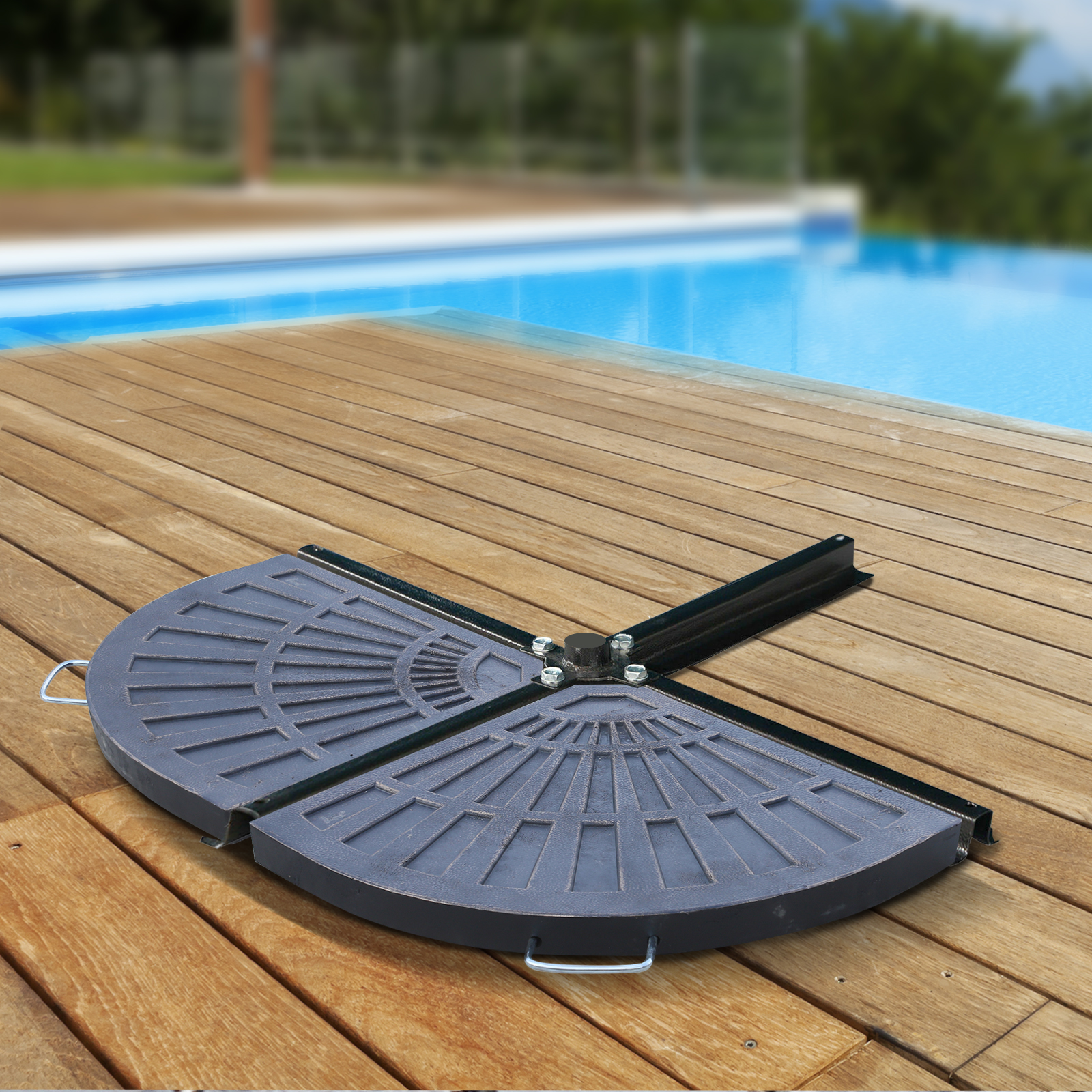 Outsunny 2-tlg. Set Gewichte für Sonnenschirmständer Platten-Schirmständer Sonnenschirmbasis halbrund mit Handgriff Kunstharz + Metall Bronze 66 x 47 x 4,2 cm 30 kg