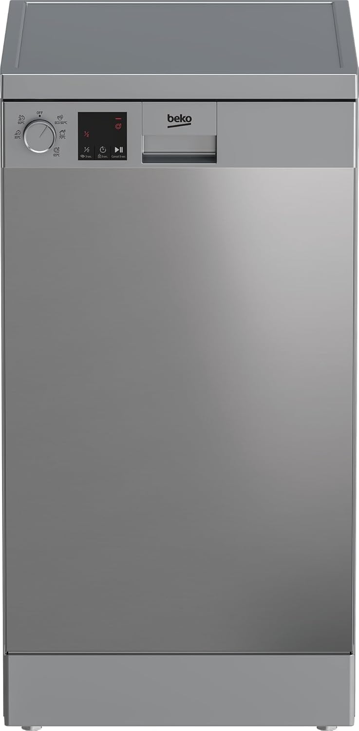 Beko - DVS05024X - Lavastoviglie SLIM 45 cm Libera Installazione, Display LED, 10 Coperti - Acciaio Inox, HxLxP: 85 x 44,8 x 60 cm, 49 dBA