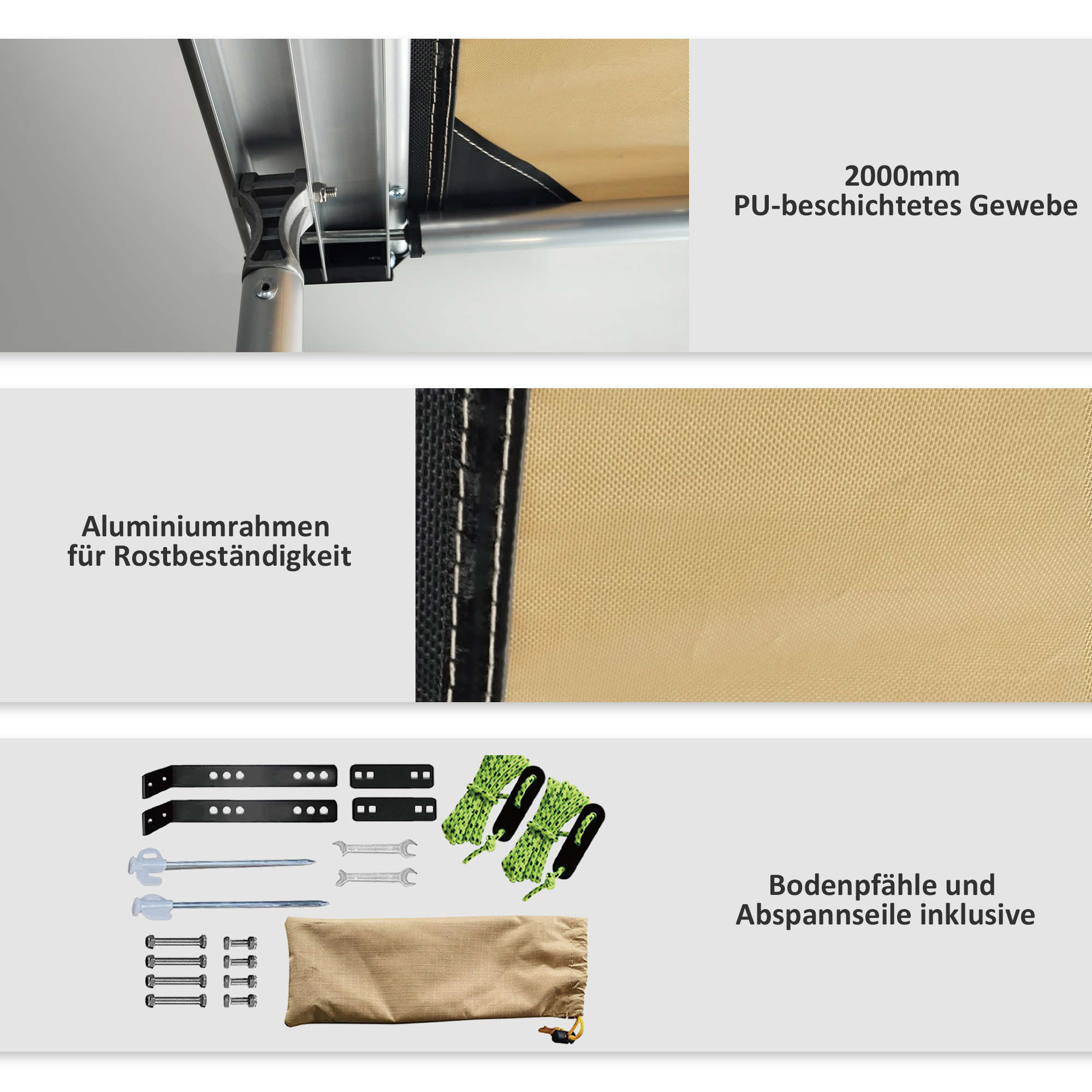 Outsunny Auto Tent Autodaktent Daktent, weerbestendig, 160 x 250 x 125-225 cm, Khaki
