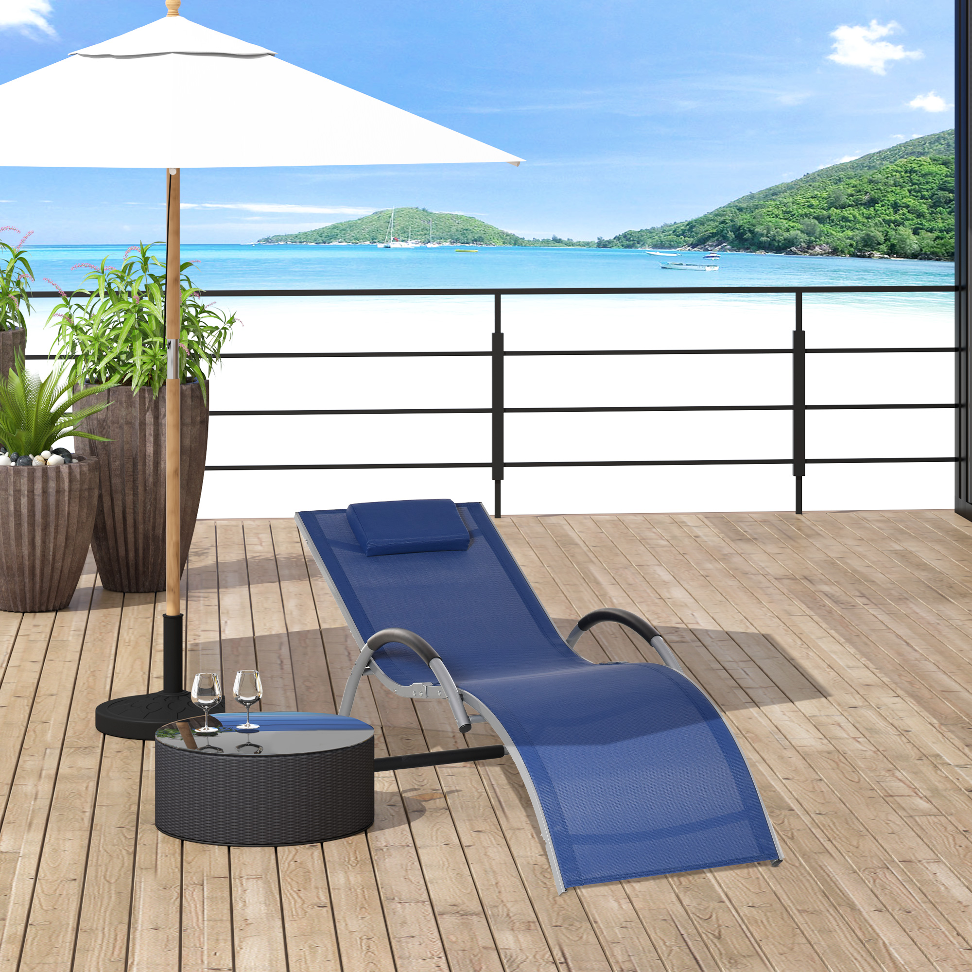 Outsunny Gartenliege aus Aluminium, Sonnenliege aus Textilene mit abnehmbarem Kopfkissen