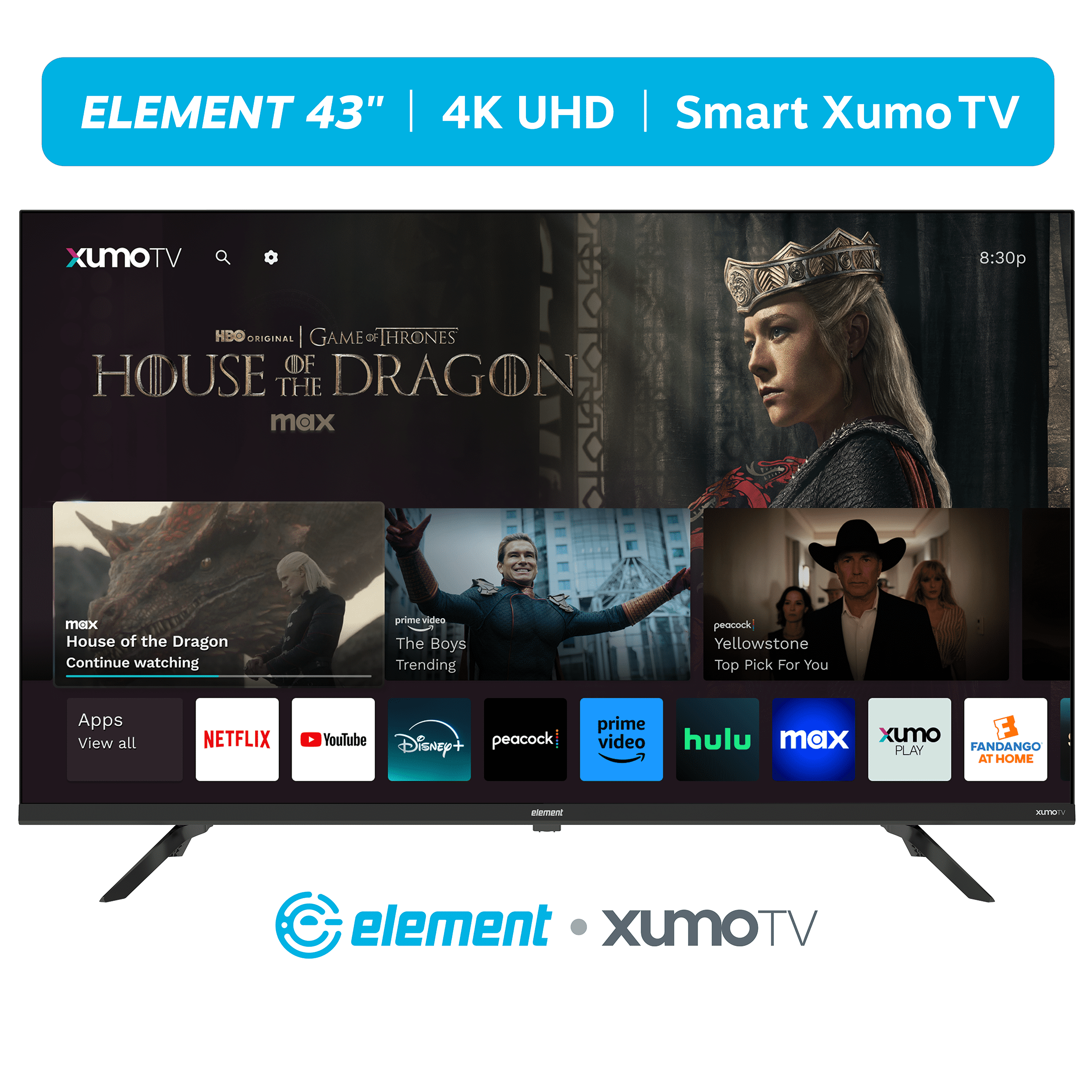 Element 43&prime;&prime; 4K UHD Xumo Smart TV with HDR & Dolby Vision, 120Hz Refresh Rate