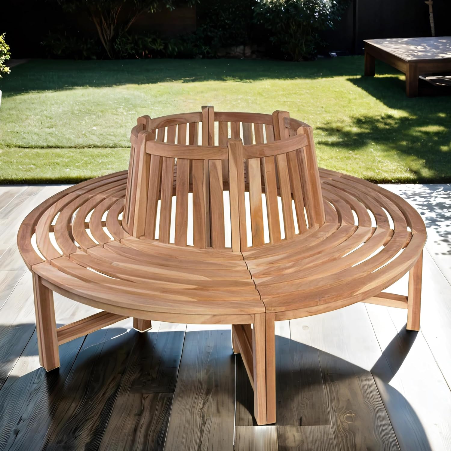SAM Baumbank Timo, 360° kreisrunde Gartenbank, Teakholz massiv, Holzbank aus Massivholz, Sitzbank für den Garten, Durchmesser 180 cm, komplette Rundbank
