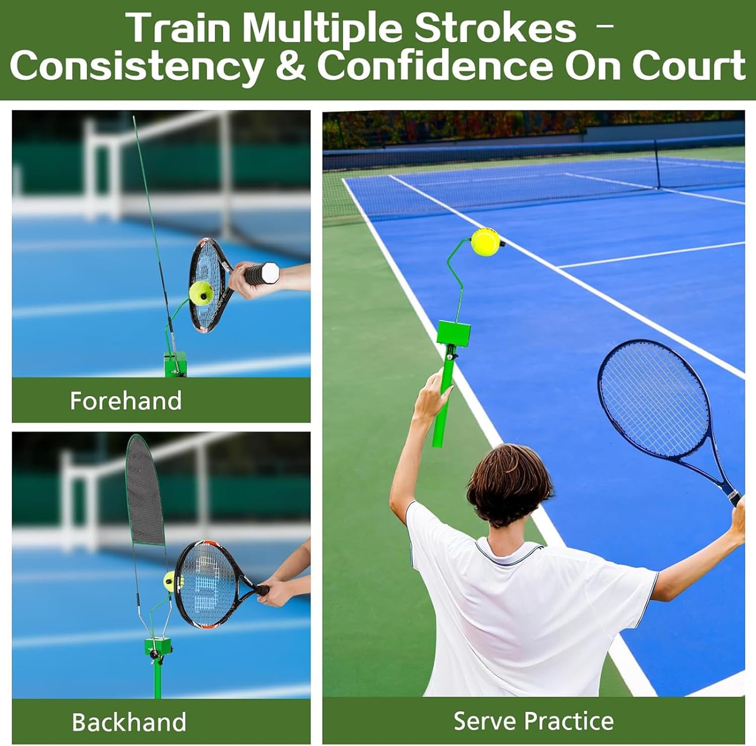 Tragbarer Tennisschwung-Trainer mit verstellbarer Höhe und Winkel für Topspin-Übungen