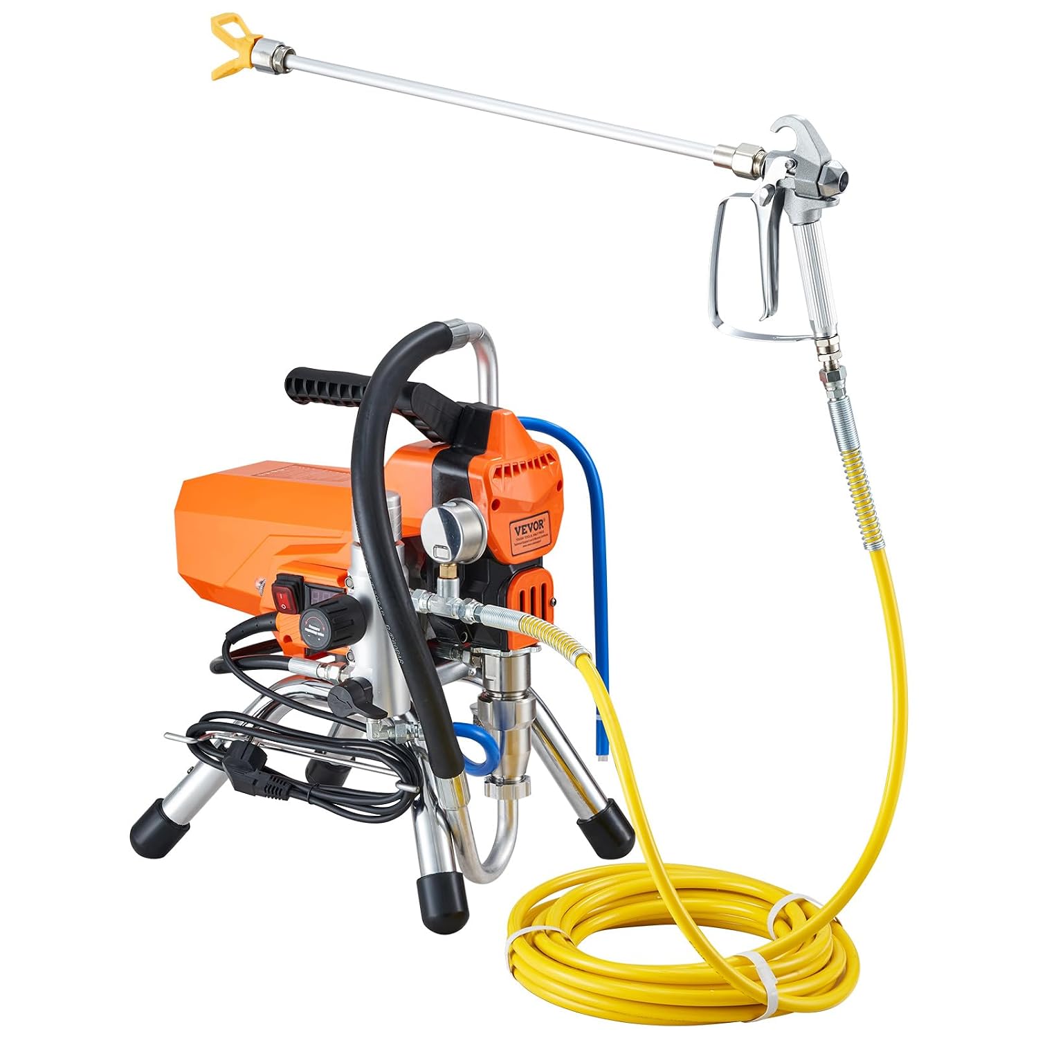 VEVOR Macchina a Spruzzo per Vernice da Parete Airless ad Alta Pressione da 2000 W con tubo Alta Pressione, Macchina per Spruzzatura da Parete, per Interni Esterni a Base d'Acqua e a Base di Olio