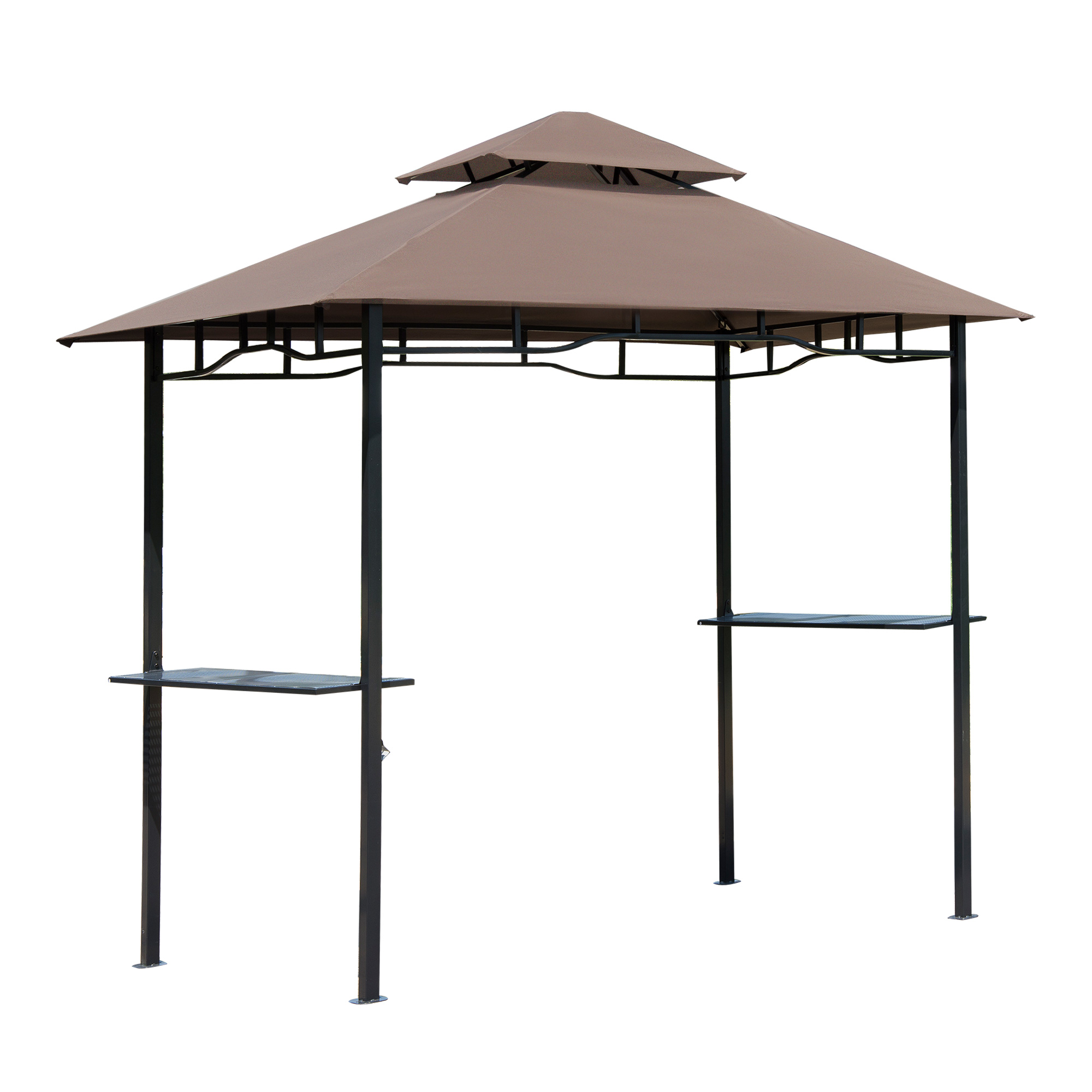 Outsunny Grillpavillon Gartenzelt Grill Pavillon Balkonpavillon mit Ablagen Flammhemmendes Doppeldach Kaffeebraun 245 x 148 x 252 cm