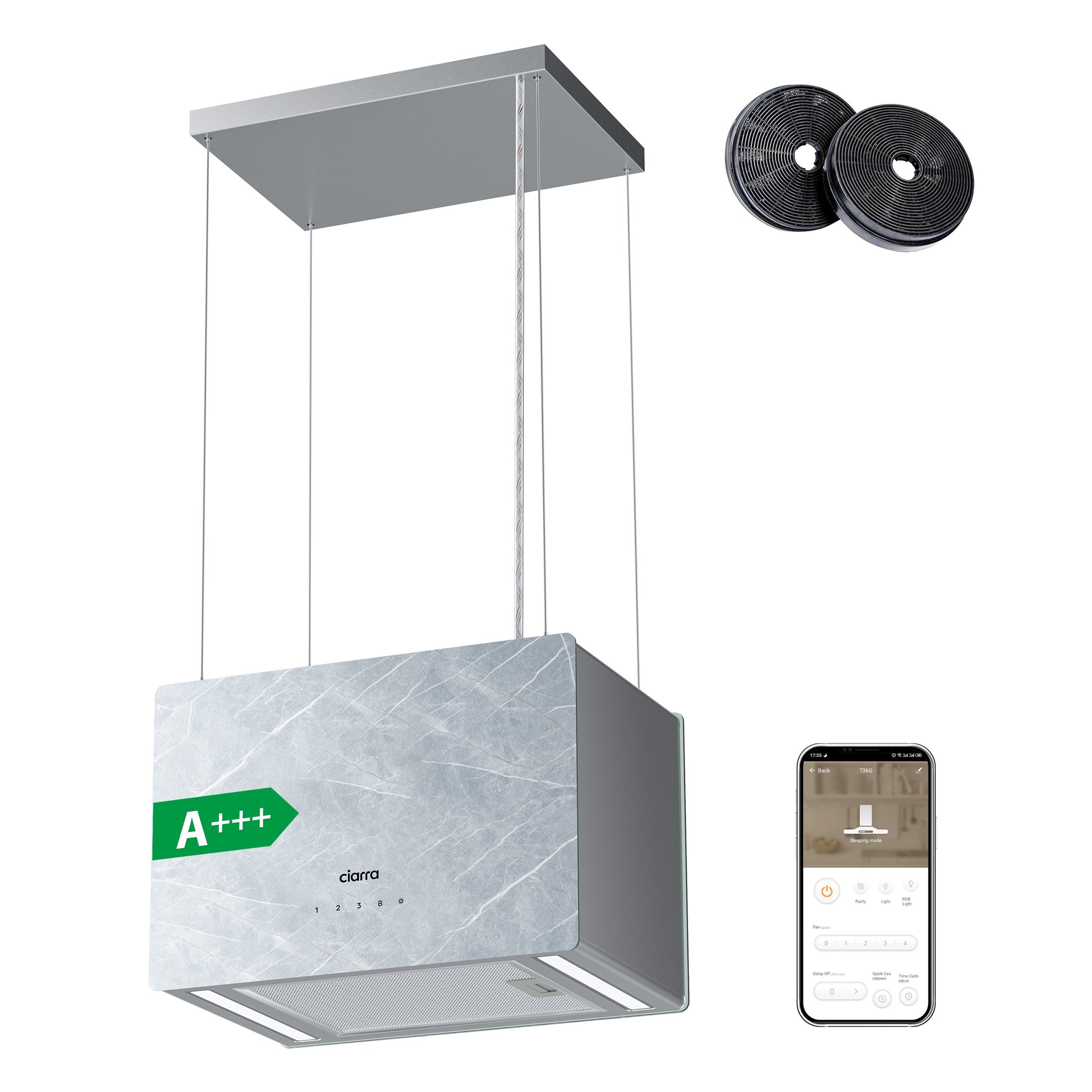 Inselhaube 48cm A+++ 700m³/h Insel-Dunstabzugshaube freihängend Umluft VM4850W