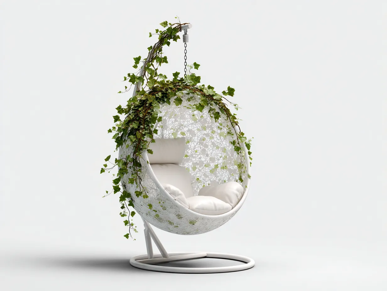 Poltrona sospesa da giardino-rattan sintetico-acciaio-118x102x198 cm-bianco-stile moderno