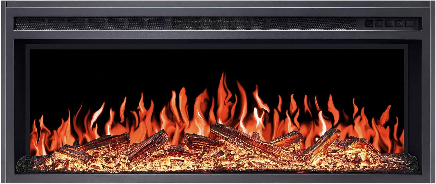 ArtiFlame Elektrokamin, 1600 W, Schwarz, AF38 Multicolor, Elektrischer Einbaukamin mit Heizung, realistischer 3D-Flammeneffekt
