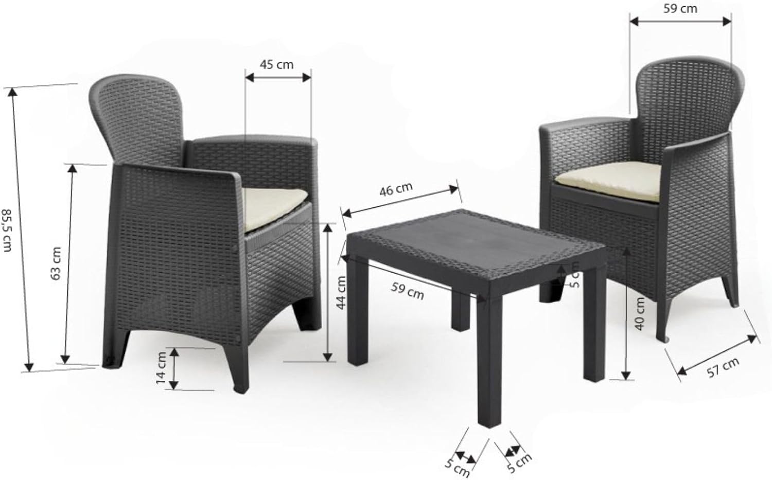 Salottino da Esterno 2 Posti Set da Giardino 2 Poltrone, Cuscini, 1 Tavolino - Lounge, Resistente alle Intemperie, Sedie, Set Mobili, Relax - Facile Montaggio Effetto Rattan