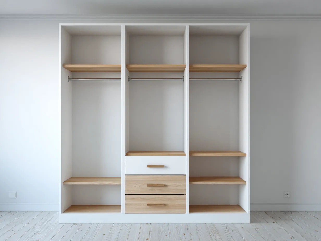 Kleiderschrank-Holz-Metall-200 x 60 x 210 cm-Weiß-Natur-Skandinavischer Stil