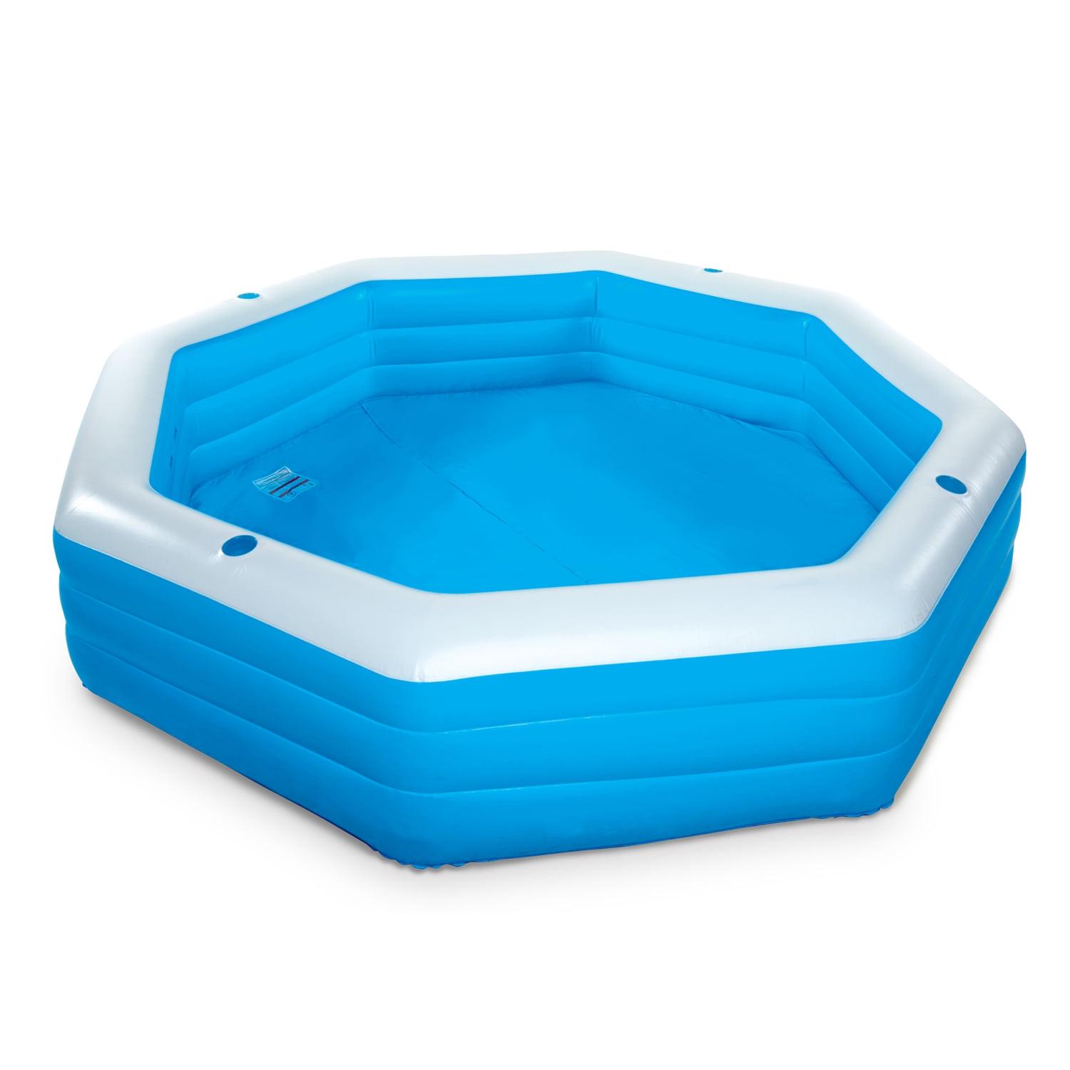 Summer Waves Octagonal Inflatable Family Pool, 110&prime;&prime;x110&prime;&prime;x20&prime;&prime;, Blue, Durable PVC, 4 Cup Holders, Easy Inflate/Deflate