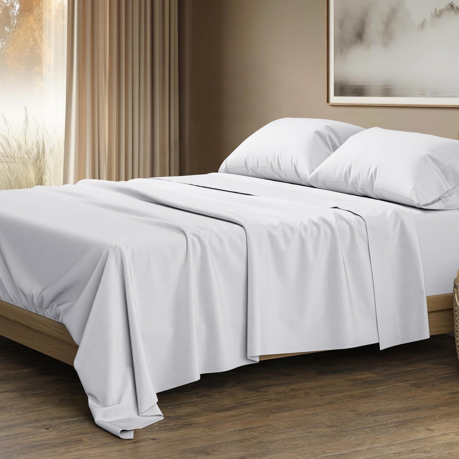 THREAD SPREAD 100% Egyptian Cotton Sheets California King Size - 1500 Thread Count 4 PC Cal King Sheets Egyptian Cotton, Soft, Cooling Sateen Sheet, High Thread Count Sheet California King - White
